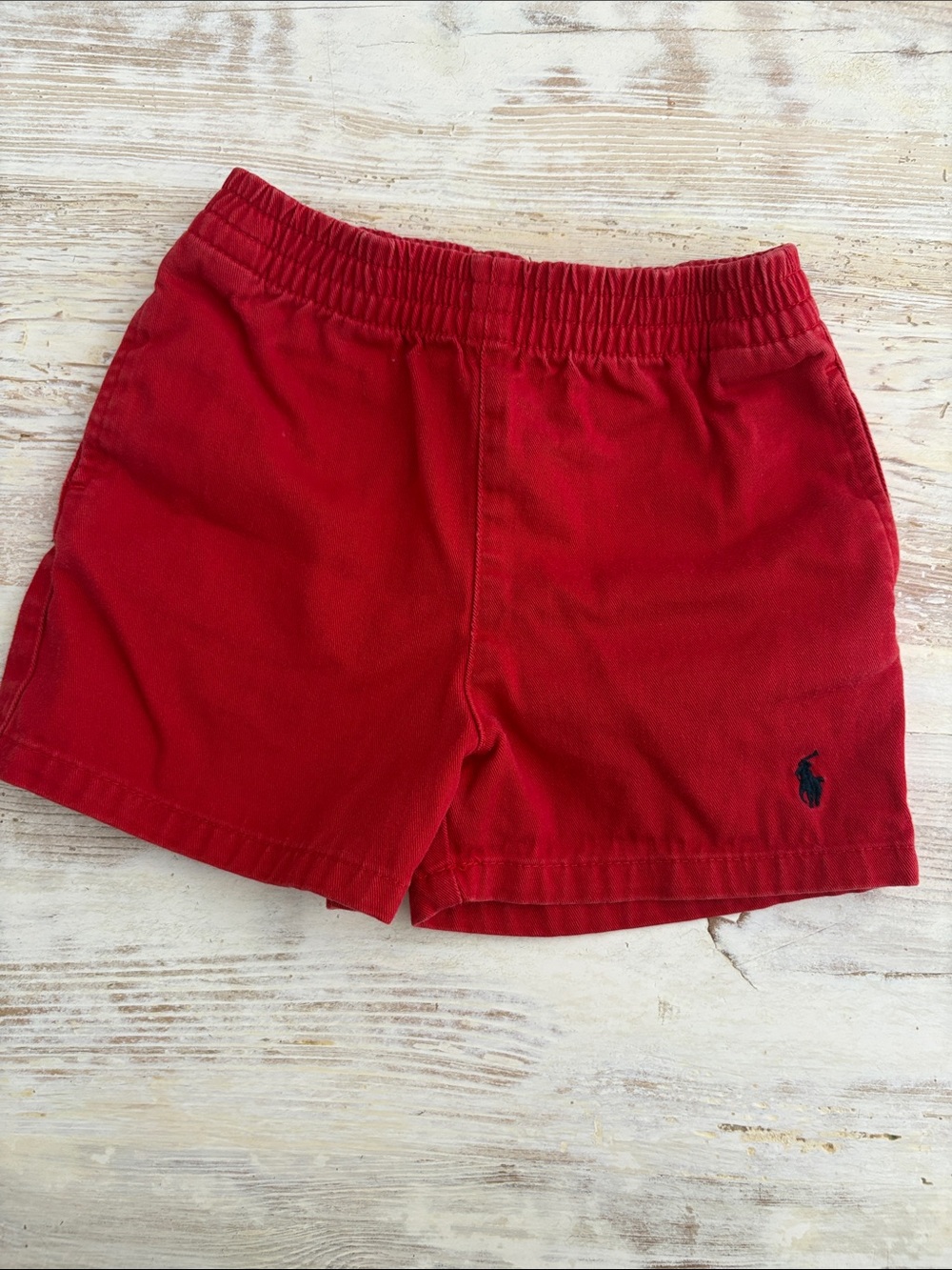 Polo by Ralph Lauren Red Kids Elastic-Waist Shorts with Navy Pony